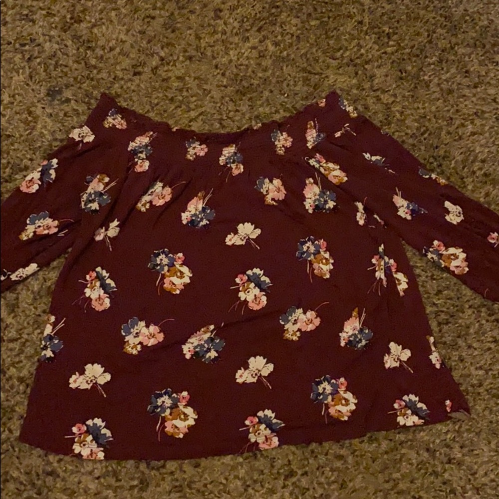 Strapless burgundy floral top